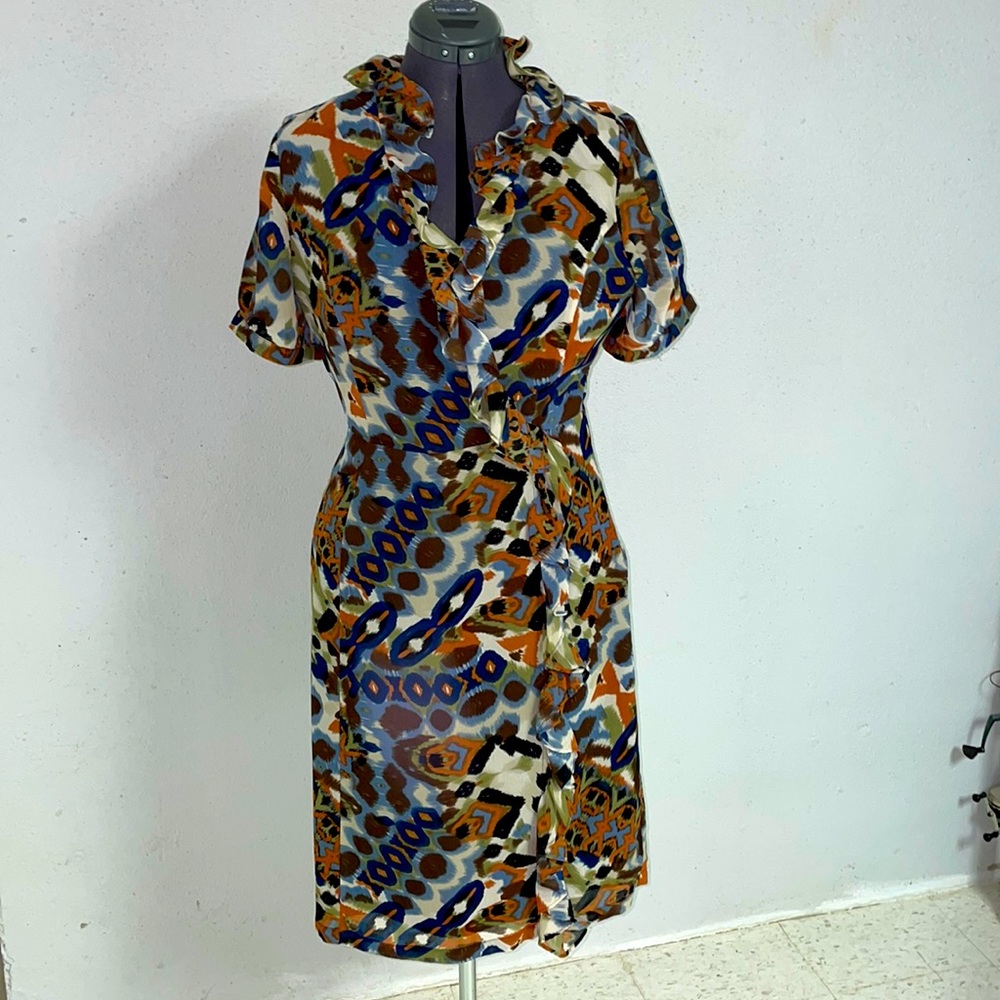 Fully Lined Mock Wrap-Front Chiffon Dress